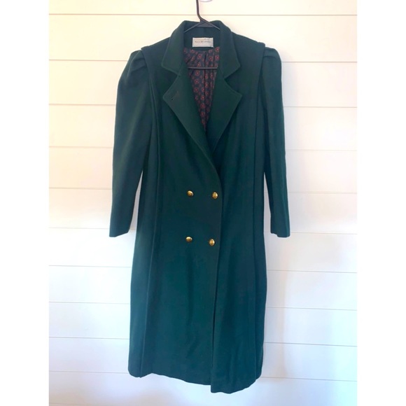 🤍 EVC True Vintage Deep Emerald Puff Sleeve Double Breasted Trench Coat - Picture 1 of 10